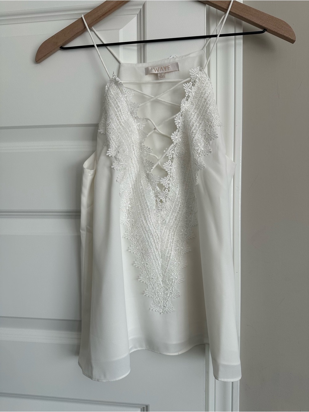 Wayf White Lace-Front Spaghetti Strap Cami